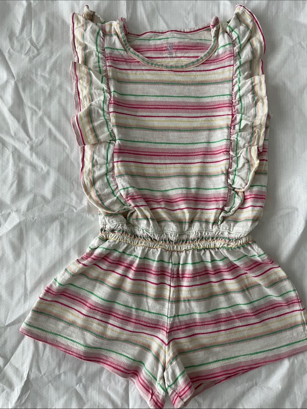 Gap Girls' Pink & Green Striped Ruffle Romper size 4T